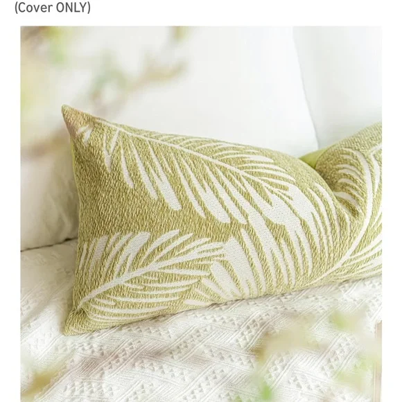 Green Leaf Pattern Lumbar Pillow Covers 2 Piece Set - Picture 3 of 5